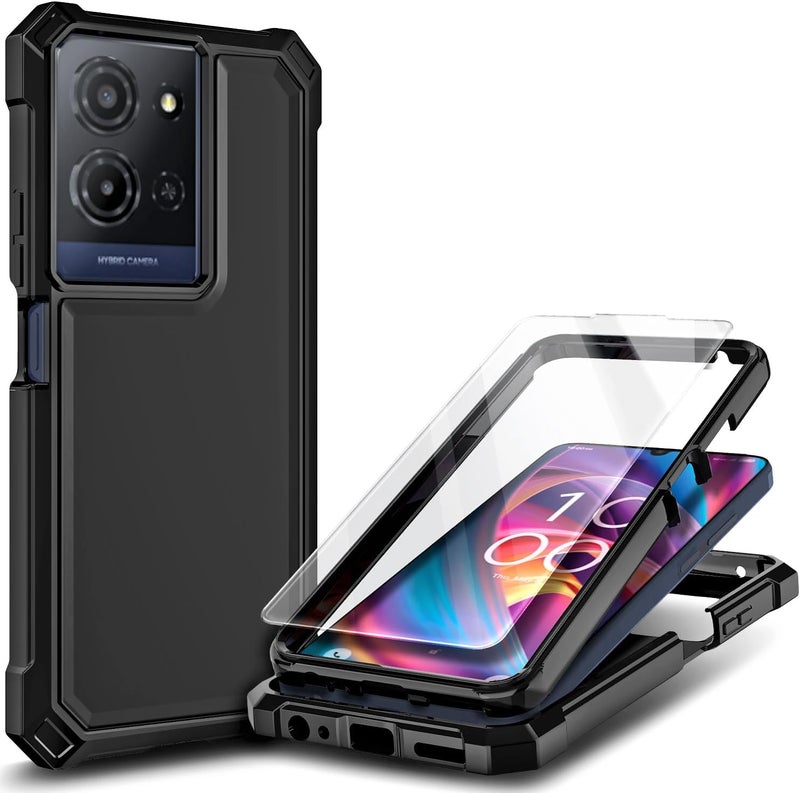 WDHD Compatible with TCL K32 5G & K33 5G Phone Case Black | Full-Body Protective Shockproof Rugged Bumper Cover with Screen Protector, Raised Corners Drop Protection - Image 1